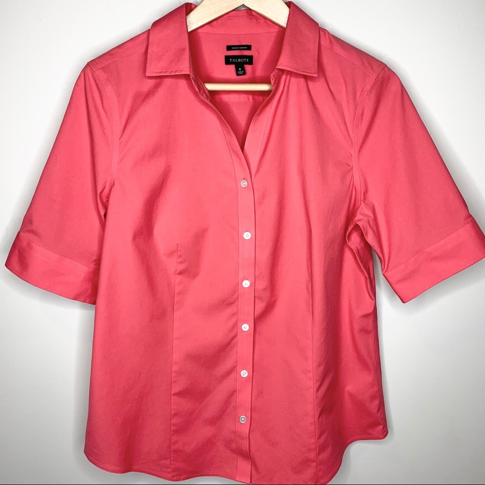 TALBOTS Coral 1/2 Sleeve Button up Blouse Size 8